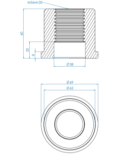 Threaded insert TIRC Ø69x8, 62x52, M36, 40, AISI 304 2