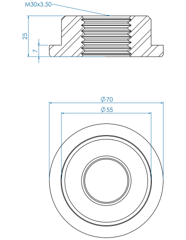 Threaded insert TIR Ø70x7, 55x18, M30, AISI 304
