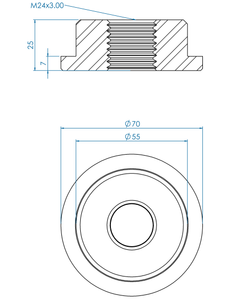 Threaded insert TIR Ø70x7, 55x18, M24, AISI 304
