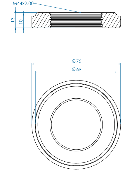Threaded insert TIR Ø75x10, 69x3, M44x2.00, AISI 304