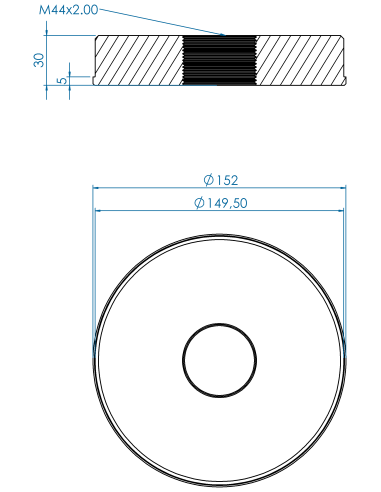 Threaded insert TIR Ø152x5, 149.50x25, M44x2.00, AISI 304