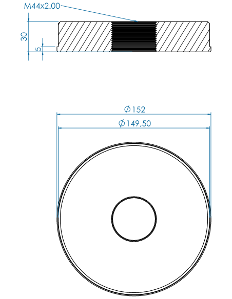 Threaded insert TIR Ø152x5, 149.50x25, M44x2.00, AISI 304