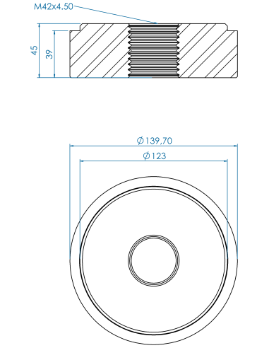 Threaded insert TIR Ø139.70x39, 123x6, M42, AISI 304