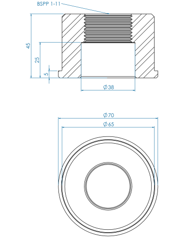 Threaded insert TIRC Ø70x5, 65x40, BSPP 1-11, 20, AISI 304