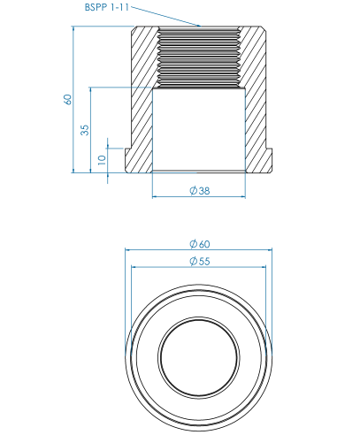 Threaded insert TIRC Ø60x10, 55x50, BSPP 1-11, 25, AISI 304