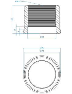 Threaded insert TIRC Ø80x8, 75x52, BSPP 2-11, 45, AISI 304 2