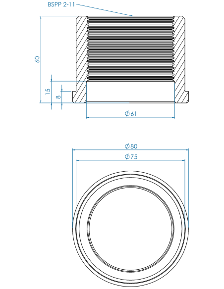 Threaded insert TIRC Ø80x8, 75x52, BSPP 2-11, 45, AISI 304