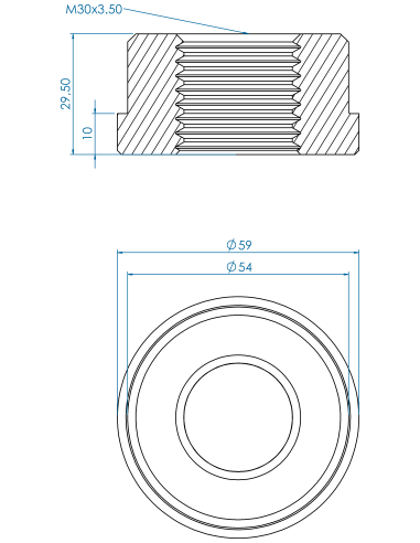 Threaded insert TIR Ø59x10, 54x19.50, M30, AISI 304