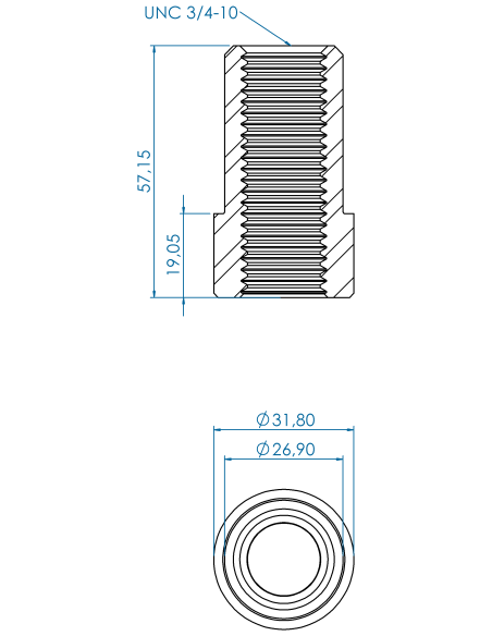 Threaded insert TIR Ø31.80x19.05, 26.90x38.10, UNC 3/4, AISI 304