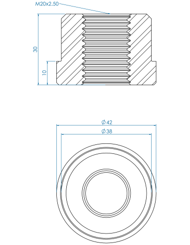 Threaded insert TIR Ø42x10, 38x20, M20, AISI 304