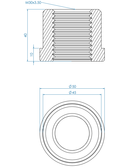 Threaded insert TIR Ø50x10, 45x30, M30, AISI 304