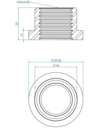 Threaded insert TIR Ø60x10, 46x25, M36, AISI 304