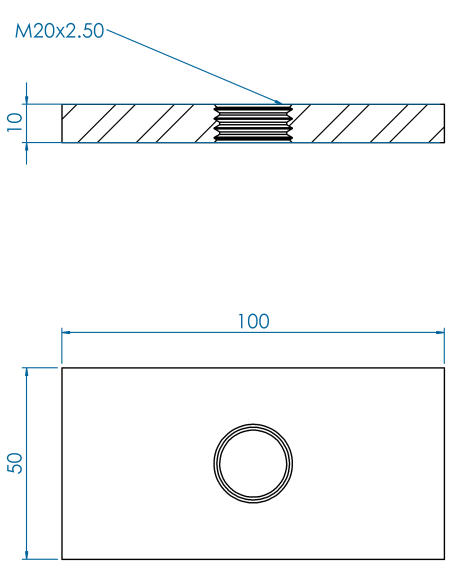 Welding plate WFQ, 100x50x10, M20, AISI 304