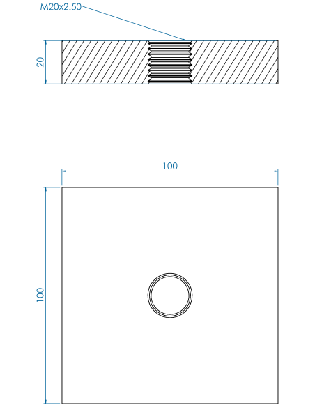 Welding plate WFQ, 100x100x20, M20, AISI 304