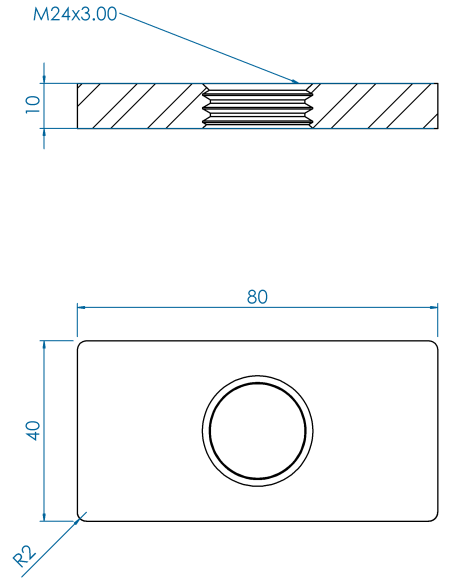 Welding plate WFQ, 80x40x10, M24, AISI 304