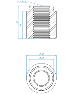 Threaded insert TIR Ø55x50, 45x10, M30, AISI 304 2