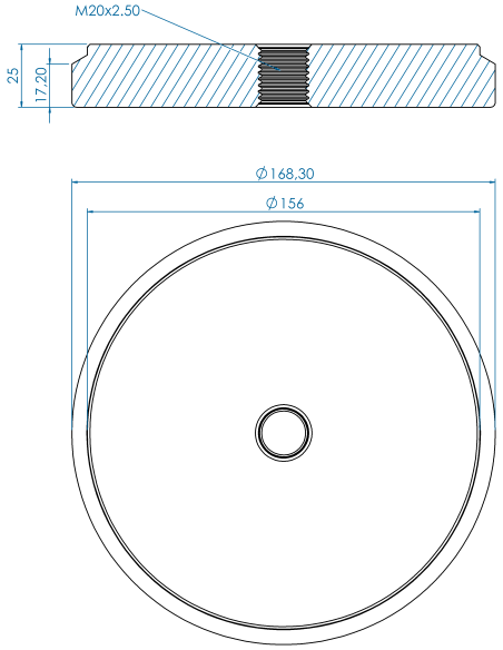 Threaded insert TIR Ø168.30x17.20, 156x7.80, M20, AISI 304