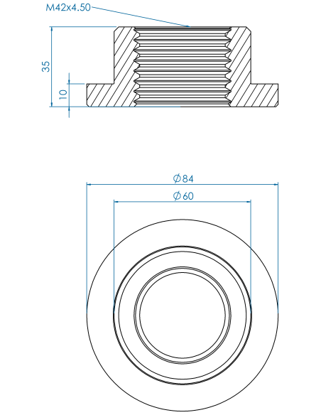 Threaded insert TIR Ø84x10, 60x25, M42, AISI 304