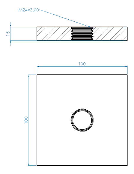Welding plate WFQ, 100x100x15, M24, AISI 304