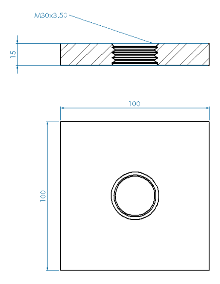 Welding plate WFQ, 100x100x15, M30, AISI 304
