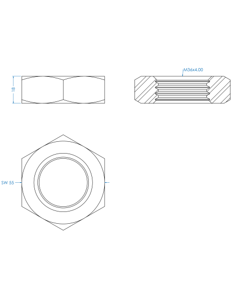 Counter nut M36, DIN 439, A2-35
