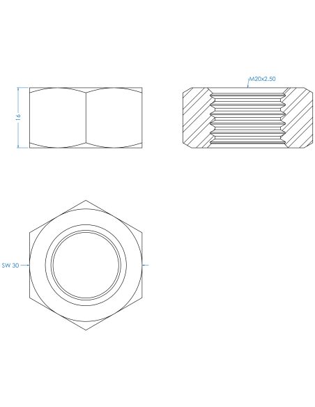 Nut M20, DIN 934, A2-70