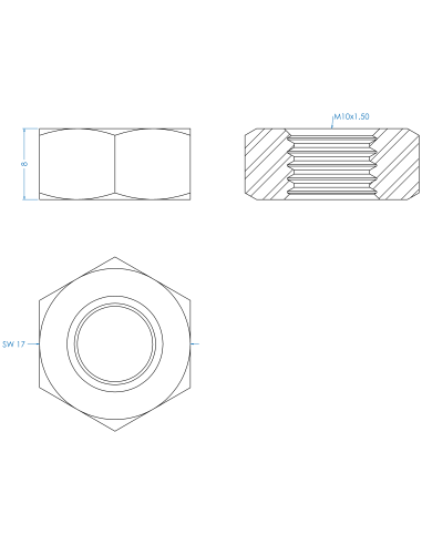Nut M10, DIN 934, A2-70