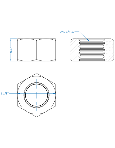 Nut UNC 3/4, ASME B18.2.2, A2-70