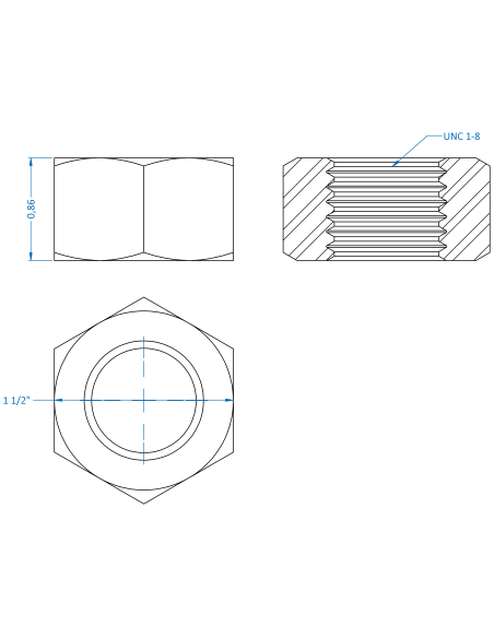 Nut UNC 1-8, ASME B18.2.2, A2-70