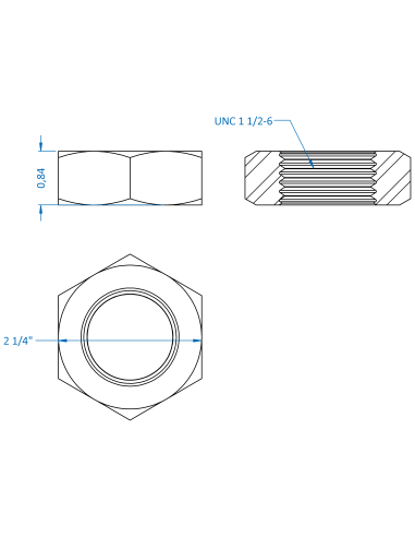Counter nut UNC 1 1/2-6, ASME B18.2.2, A2-35