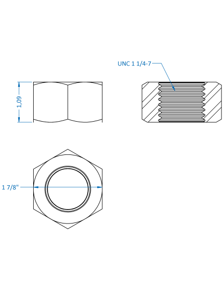 Nut UNC 1 1/4-7, ASME B18.2.2, A2-70