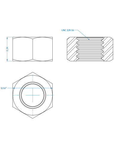 Nut UNC 3/8, ASME B18.2.2, A2-70