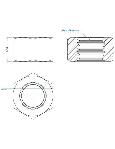 Nut UNC 3/8, ASME B18.2.2, A2-70
