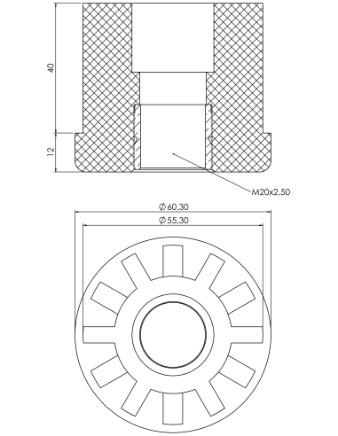 Plastic bushing PTIR, 60,3x2,5, M20