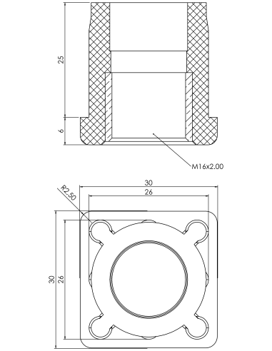 Threaded bushing PTIQ, 30x30x2, M16