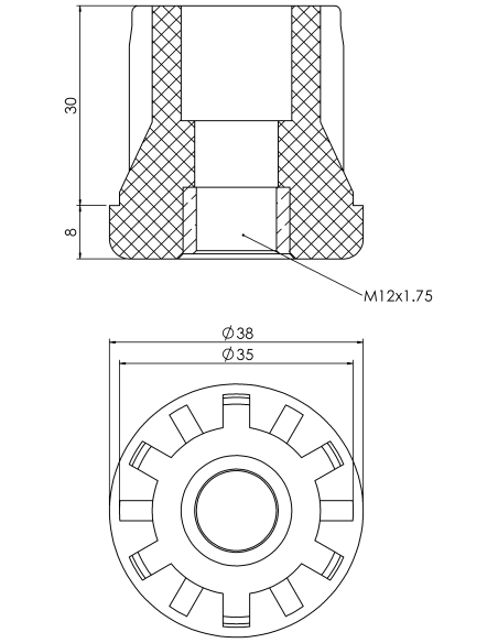 Plastic bushing PTIR, 38x1,5, M12