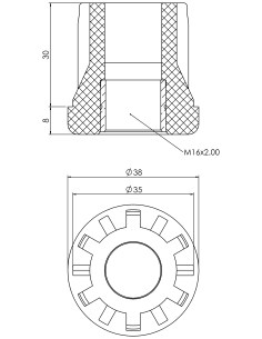 Plastic bushing PTIR, 38x1,5, M16 2
