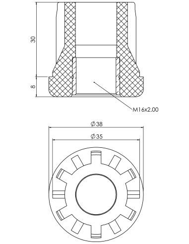 Plastic bushing PTIR, 38x1,5, M16