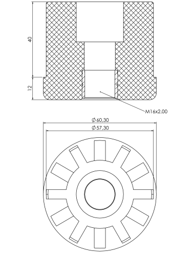 Plastic bushing PTIR, 60,3x1,5, M16