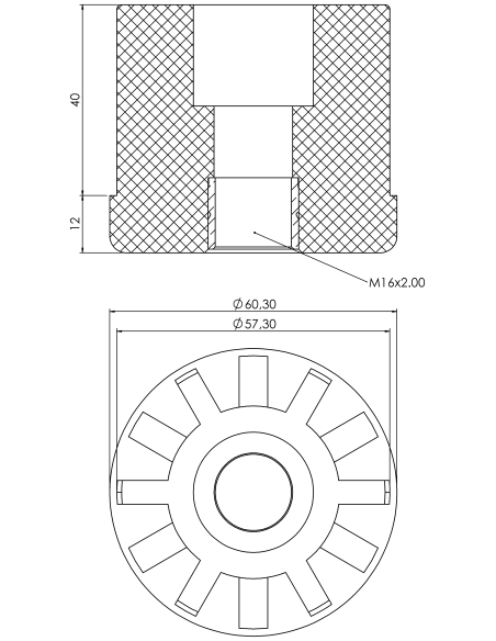 Plastic bushing PTIR, 60,3x1,5, M16
