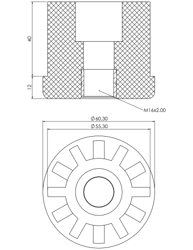 Plastic bushing PTIR, 60,3x2,5, M16