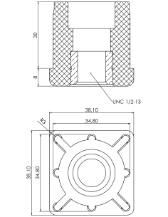 Threaded bushing PTIQ, 1,5x1,5x0,065", UNC 1/2 2