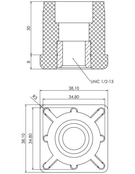 Threaded bushing PTIQ, 1,5x1,5x0,065", UNC 1/2