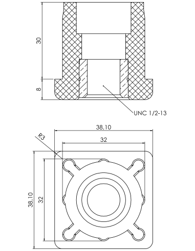 Threaded bushing PTIQ, 1,5x1,5x0,12", UNC 1/2