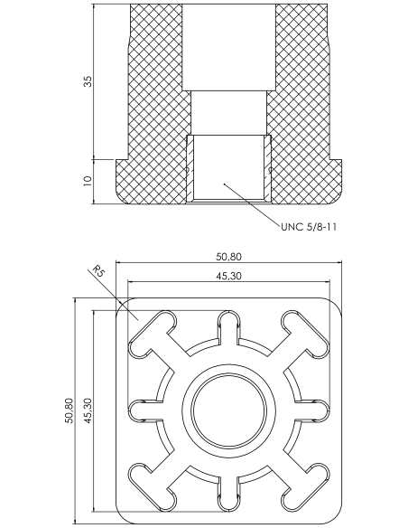 Threaded bushing PTIQ, 2x2x0,109", UNC 5/8