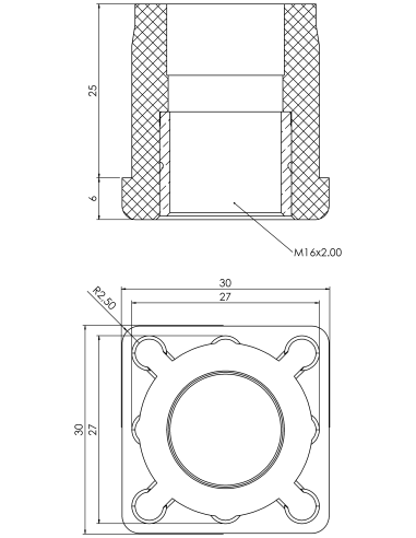 Threaded bushing PTIQ, 30x30x1,5, M16