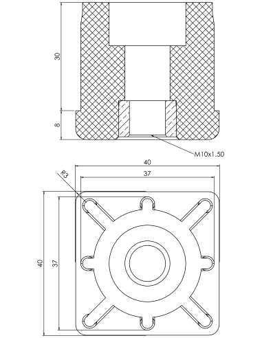 Threaded bushing PTIQ, 40x40x1,5, M10