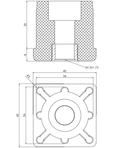 Threaded bushing PTIQ, 40x40x2, M12
