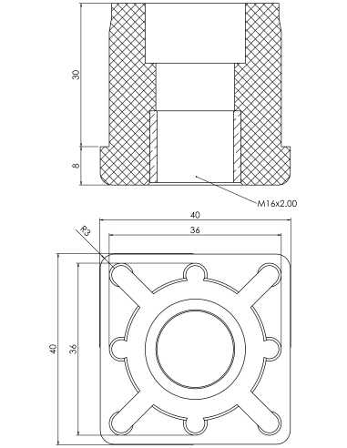 Threaded bushing PTIQ, 40x40x2, M16