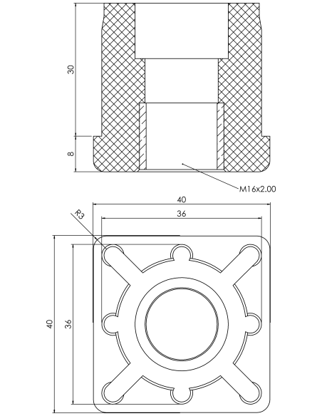 Threaded bushing PTIQ, 40x40x2, M16